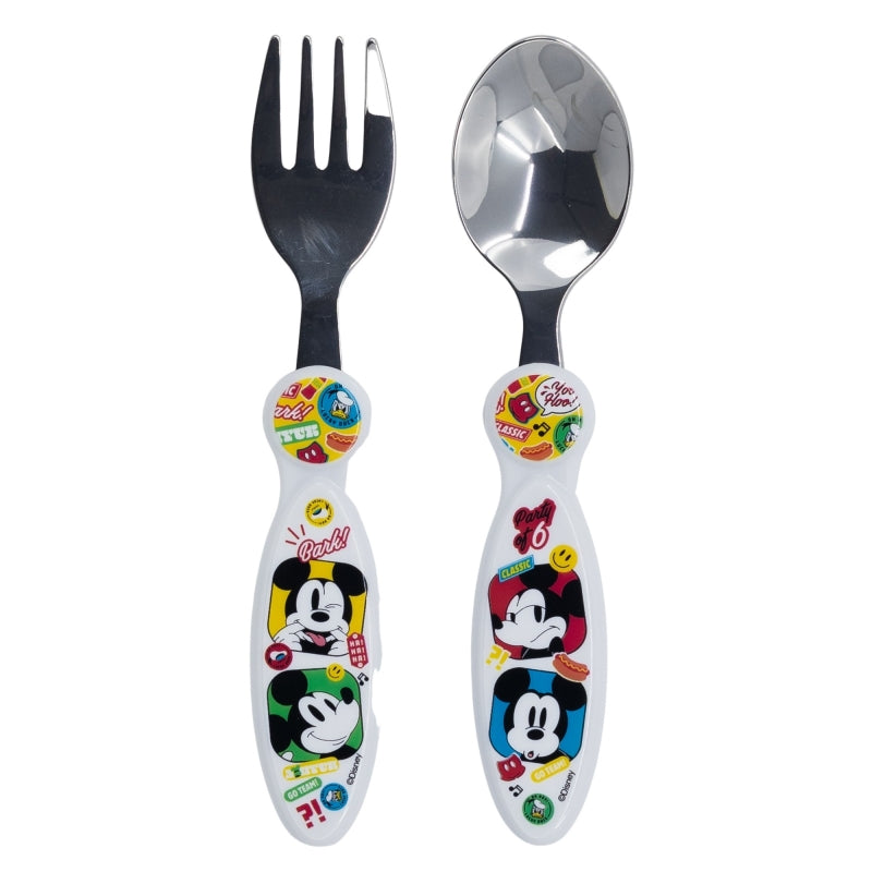 2 PCS ELLIPTICAL METALLIC CUTLERY SET MICKEY MOUSE FUN-TASTIC