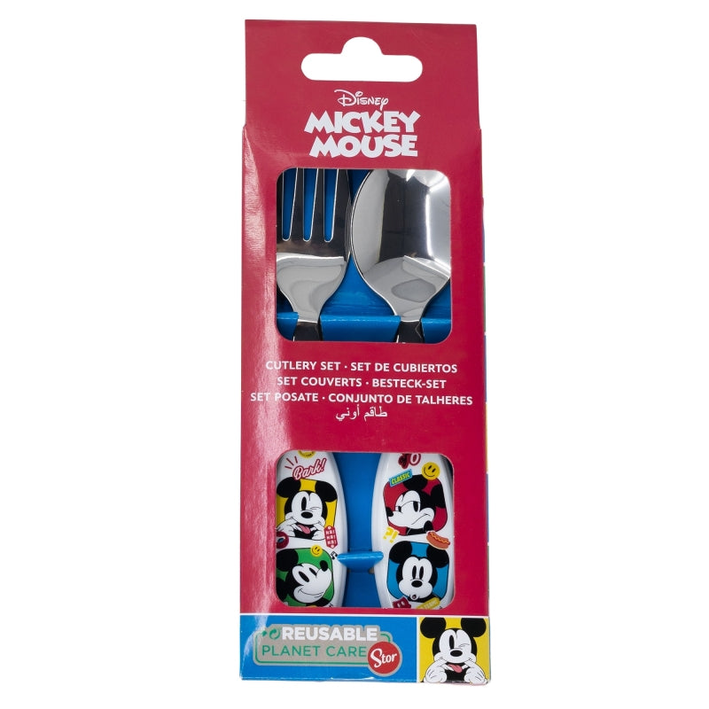 2 PCS ELLIPTICAL METALLIC CUTLERY SET MICKEY MOUSE FUN-TASTIC