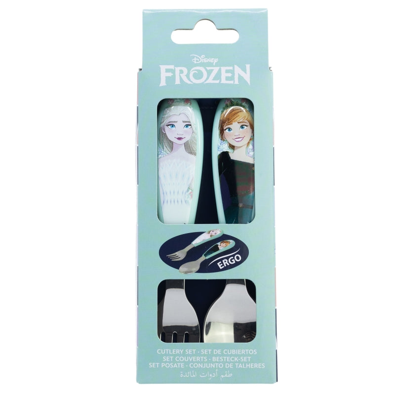 2 PCS ELLIPTICAL METALLIC CUTLERY (SPOON AND FORK) SET FROZEN SNOWY TALE