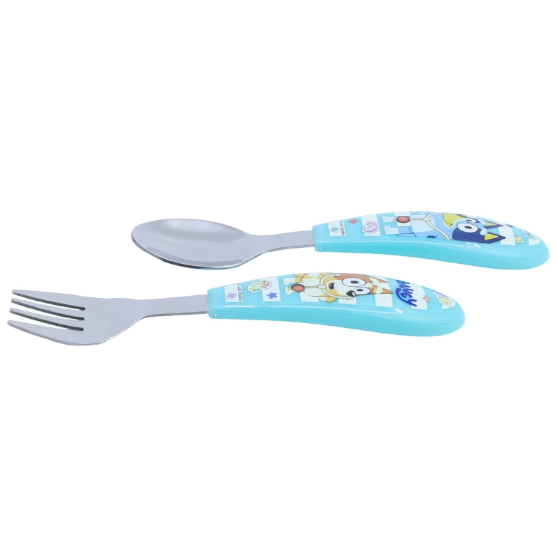 2 PCS ELLIPTICAL METALLIC CUTLERY (SPOON AND FORK) (SPOON AND FORK) SET BLUEY