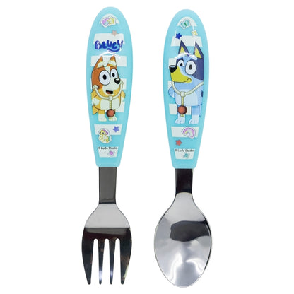 2 PCS ELLIPTICAL METALLIC CUTLERY (SPOON AND FORK) (SPOON AND FORK) SET BLUEY