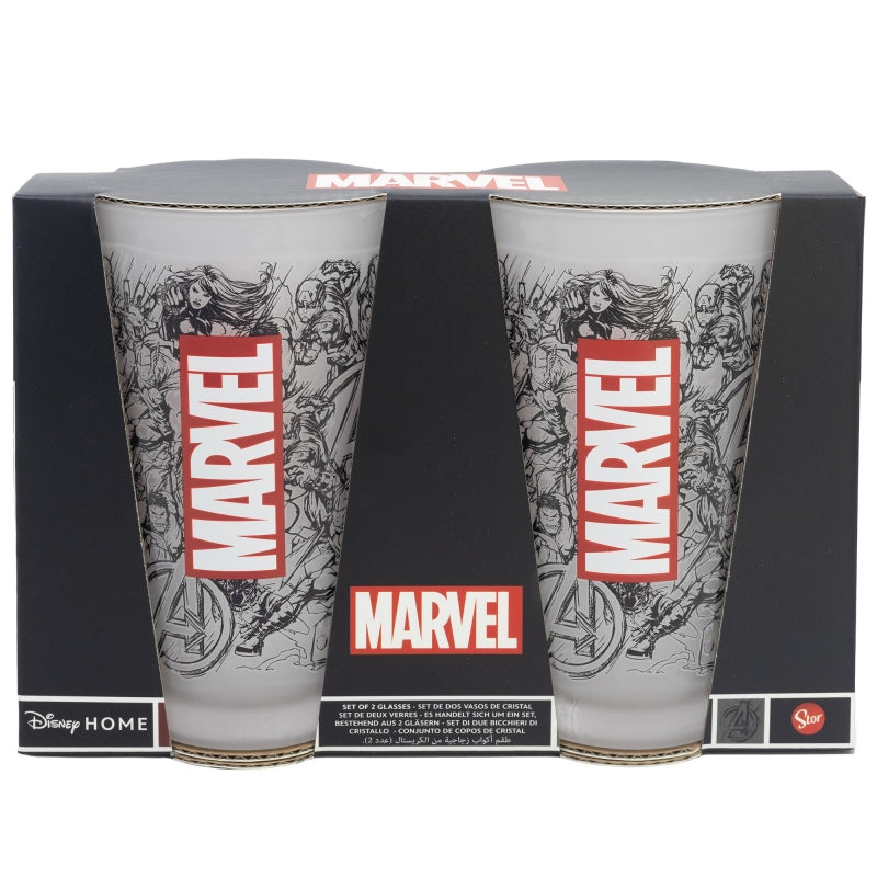 2 PCS GLASS CASUAL TUMBLER 490 ML MARVEL PATTERN