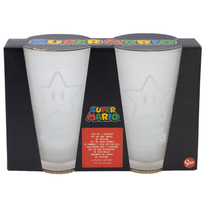 2 PCS GLASS CASUAL TUMBLER 490 ML SUPER MARIO