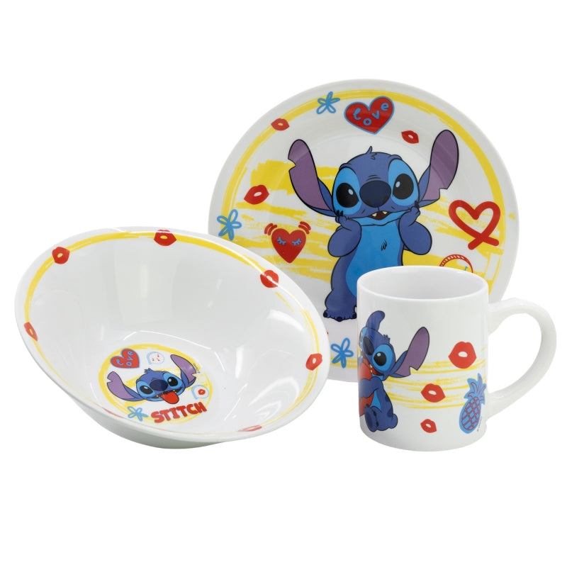 Stitch Aloha 3-Piece Ceramic Snack Set – Kinder Serviesset in Geschenkdoos