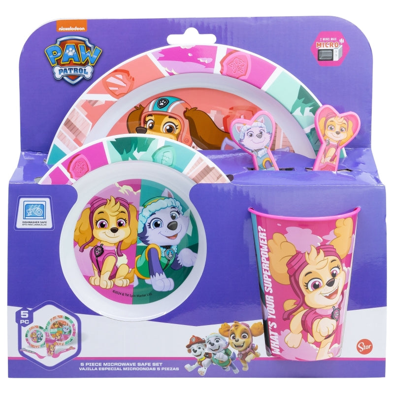 Paw Patrol Girl Superpowers 5-Piece Microwave-Safe Tableware Set – BPA-vrije Kinderborden Set