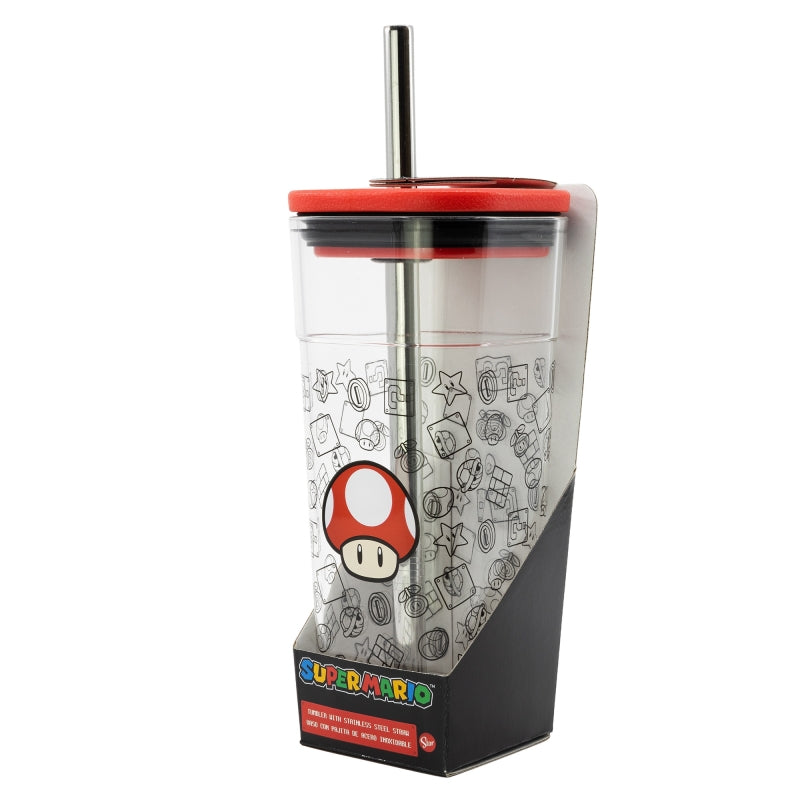 AC CUBE TUMBLER (WITH STAINLESS STEEL STRAW) 540 ML SUPER MARIO