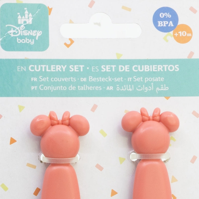 TODDLER 2 PCS CHARACTER SHAPED PP CUTLERY SET (SPOON AND FORK) MINNIE MOUSE HEART FULL