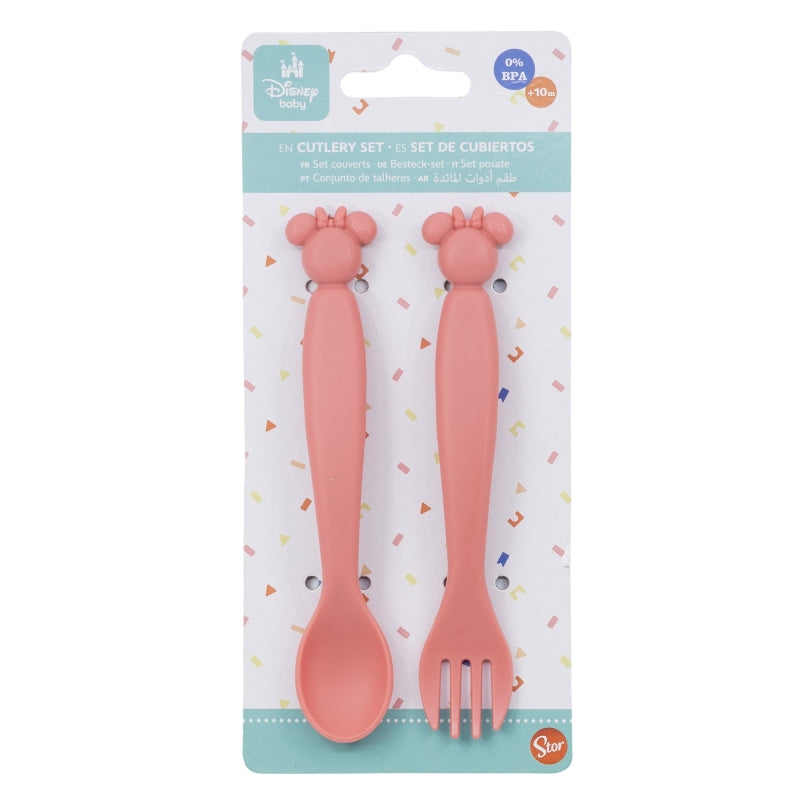 TODDLER 2 PCS CHARACTER SHAPED PP CUTLERY SET (SPOON AND FORK) MINNIE MOUSE HEART FULL