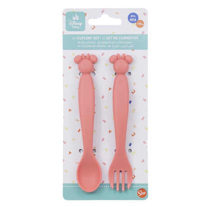 TODDLER 2 PCS CHARACTER SHAPED PP CUTLERY SET (SPOON AND FORK) MINNIE MOUSE HEART FULL